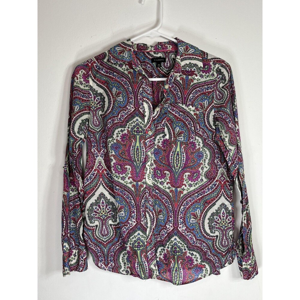 Talbots Shirt Womens XS Multicolor Paisley Button Front Long Sleeve Cotton